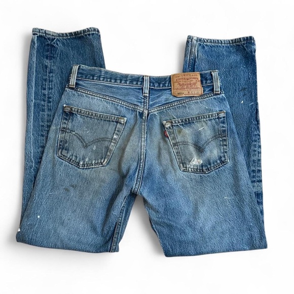 💚 Vintage 90s Levi’s 501xx Blue Distressed Jeans (W31 L32) (32) - Picture 2 of 12
